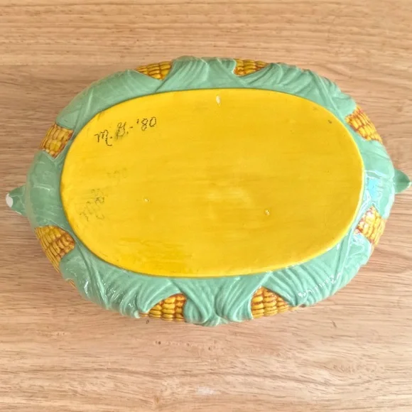 Vintage 1980 Corn Tureen Covered Ceramic Dish Majolica Style Vegetable Server - Picture 10 of 13